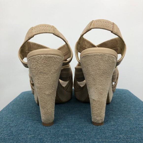 Nine West Nude Leather Suede Victoria Cut Out Platform 5" Slingback size 5.5 - Picture 3 of 14